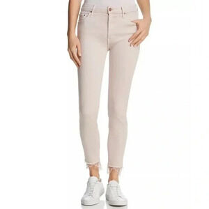 Mother Looker Dagger Lace Trim Ankle Skinny Jeans Size 26 Blush Pink High Waist